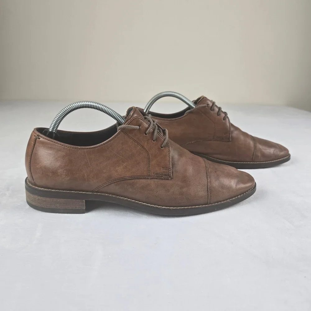 Cole‎ Haan Mens 8.5 W Brown Leather Cap Toe Derby Dress Shoes